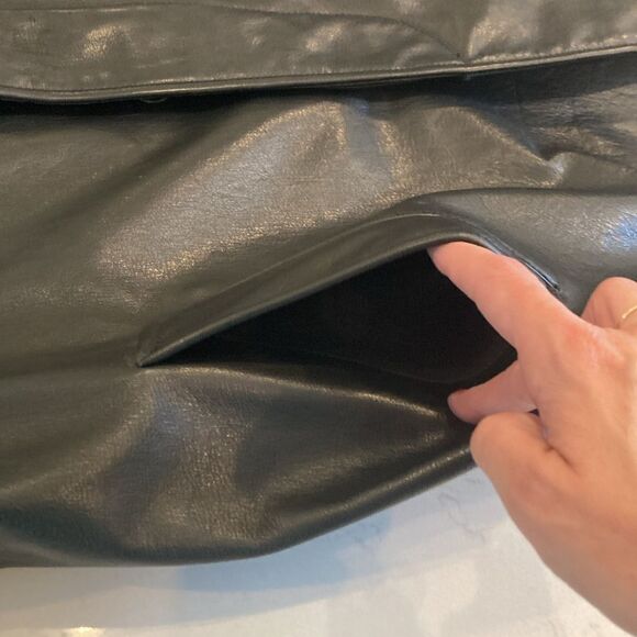 Banana Republic Button Front Black Leather Barn Coat Jacket Small - Picture 7 of 11